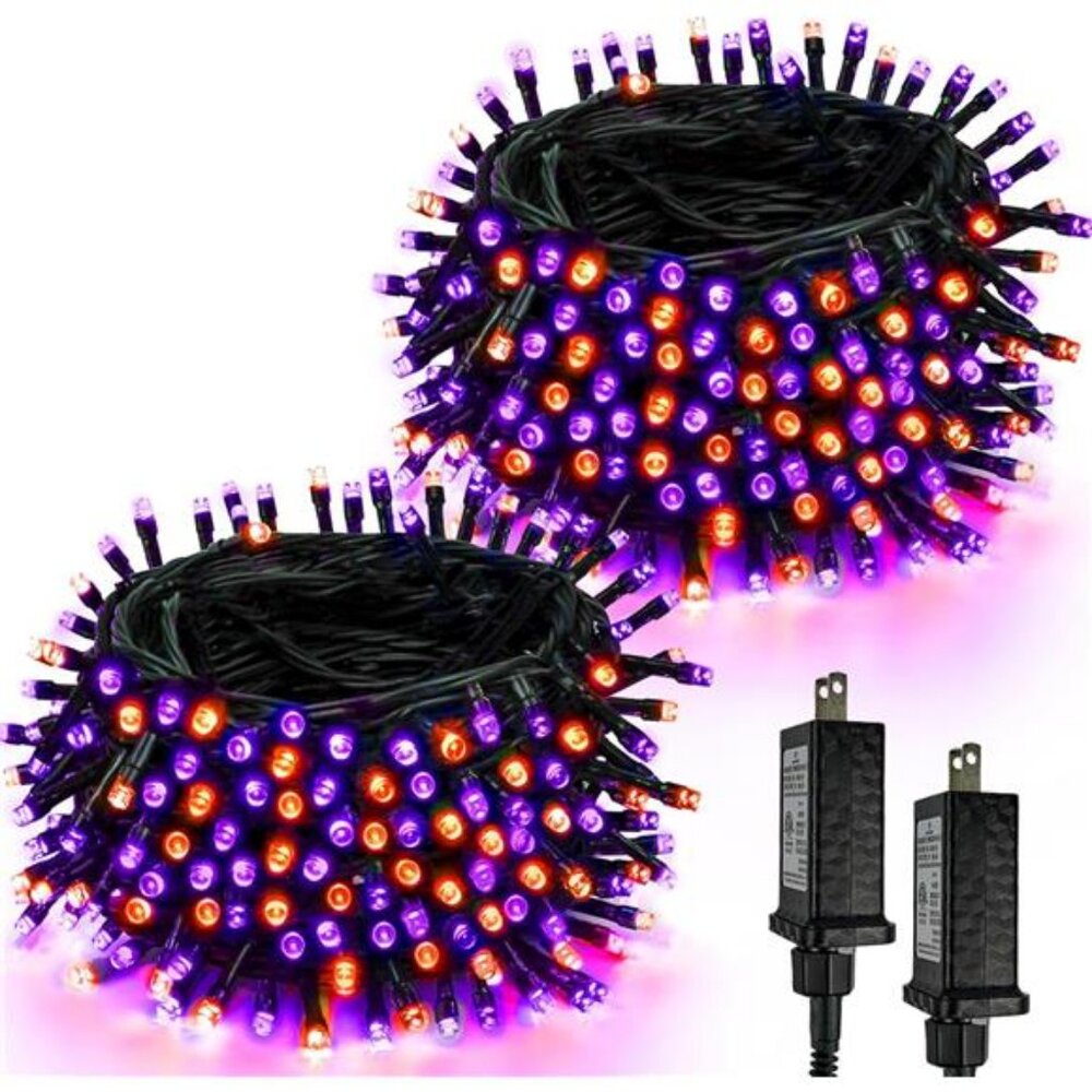 2-Pack 66FT 200 LED Extendable Halloween Lights,13 Modes Orange and Purple